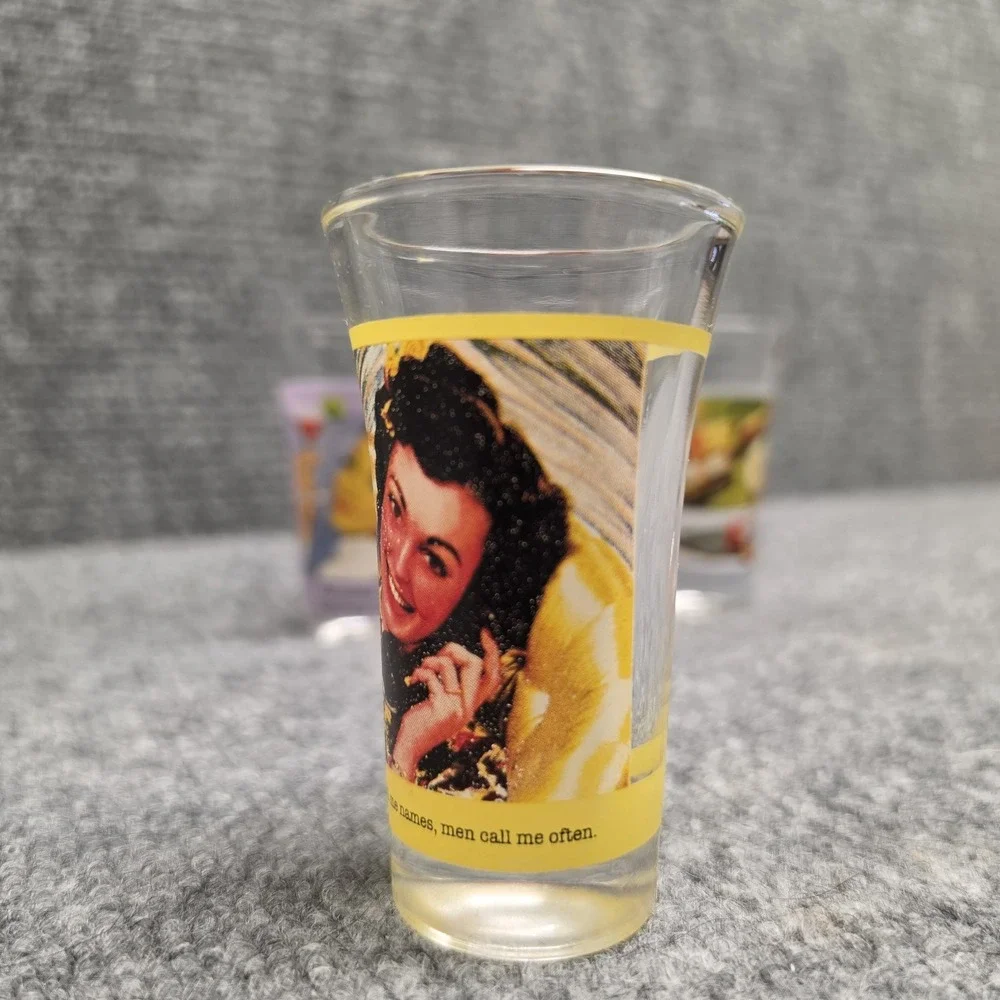 Vintage Anne Taintor Shot Glasses Set of 4 Retro 1950s Funny Humorous Barware